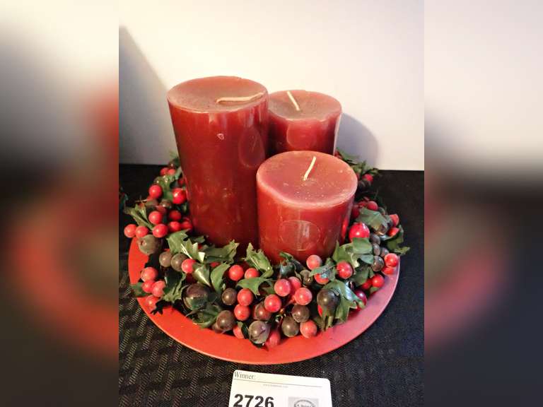 Decorative Candle Centerpiece with Berries and Greenery image