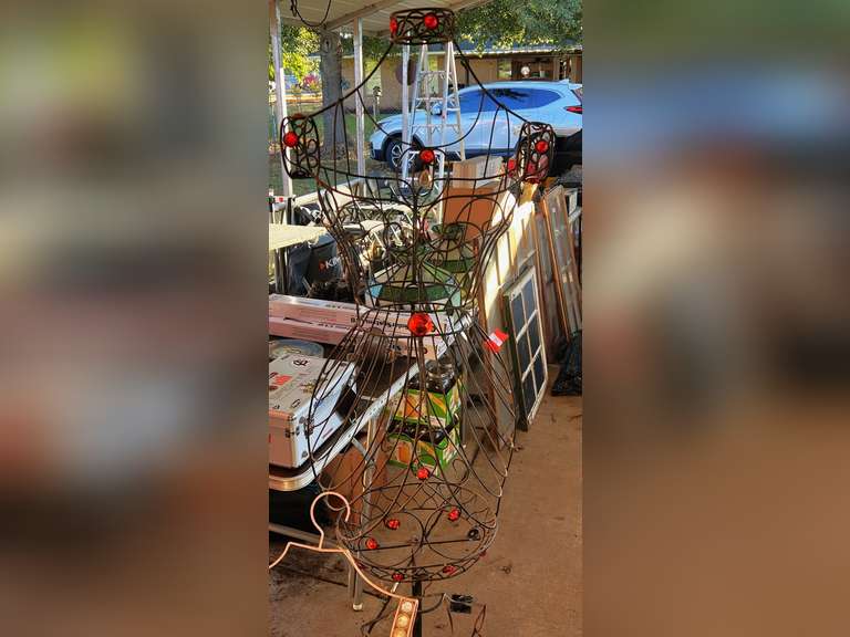 Decorative wire dress form with stand, also includes two hanging dress forms, three pieces total, see pictures for details. image