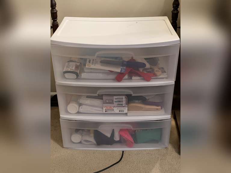 PLASTIC 3 DRAWER STERILITE TOTE (TOTE ONLY) 22" WIDE X 15" DEEP X 24" TALL - UP BED 1***DOES NOT INCLUDE CONTENTS INSIDE OR TOP ***SPECIAL PICKUP INSTRUCTIONS image