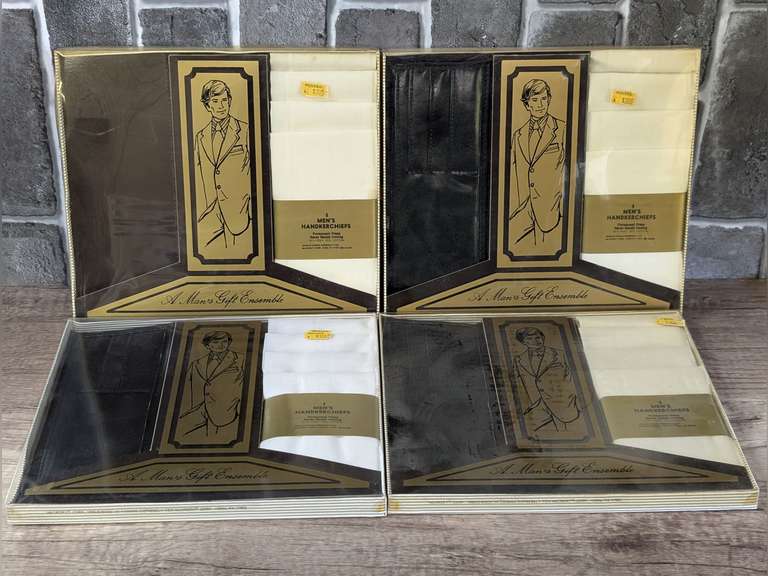 FOUR VINTAGE MAN'S GIFT ENSEMBLE SETS INCLUDING HANDKERCHIEFS AND WALLETS image