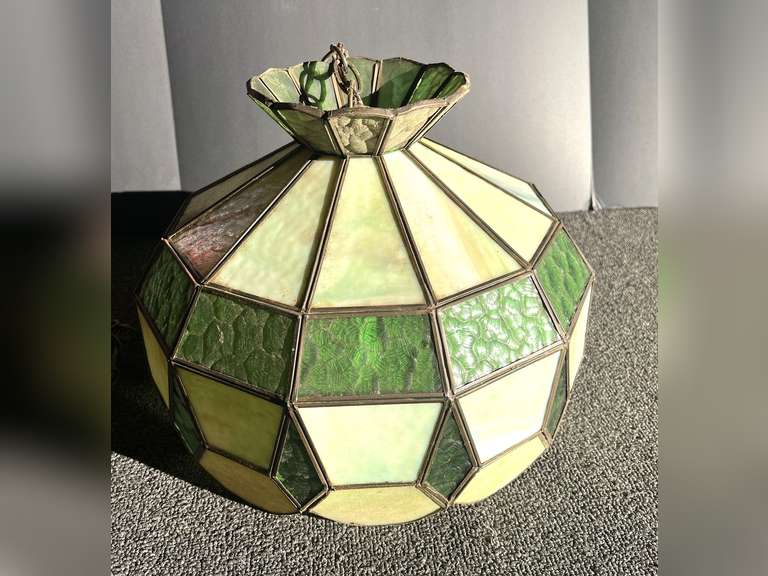 Vintage hanging swag light, has stained glass look, see pictures for details. image