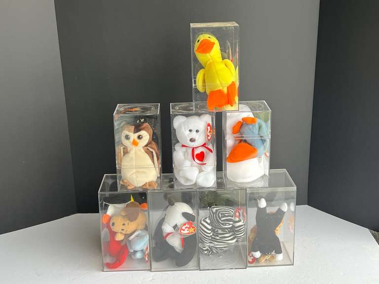 Beanie baby assortment, comes with eight display cases, see pictures for details. image