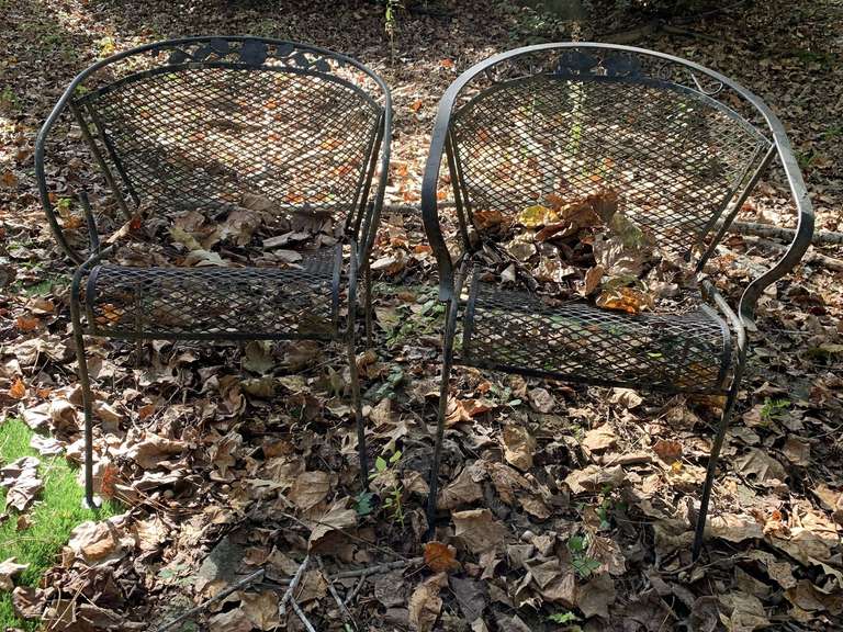 PAIR WROUGHT IRON BARREL BACK CHAIRS - BACKYARD image