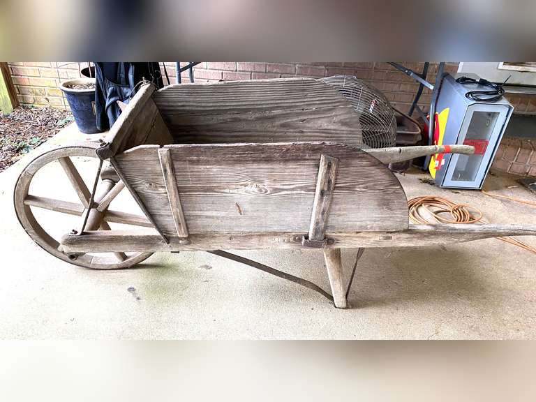 Antique wooden wheelbarrow, see pictures for details. image