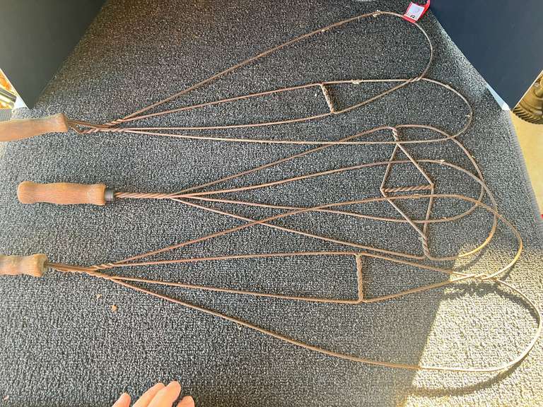 Antique wire rug whips, three pieces, see pictures for details. image