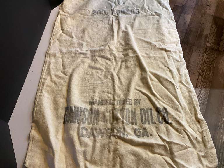 LR… Vintage 200 pound cotton sack manufactured by Dawson Cotton oil company, from Dawson Georgia, see pictures for details. image