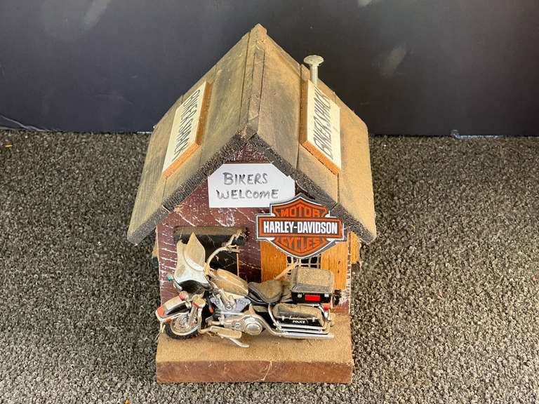Harley Davidson “Biker Shack” birdhouse decor, see pictures for details. image