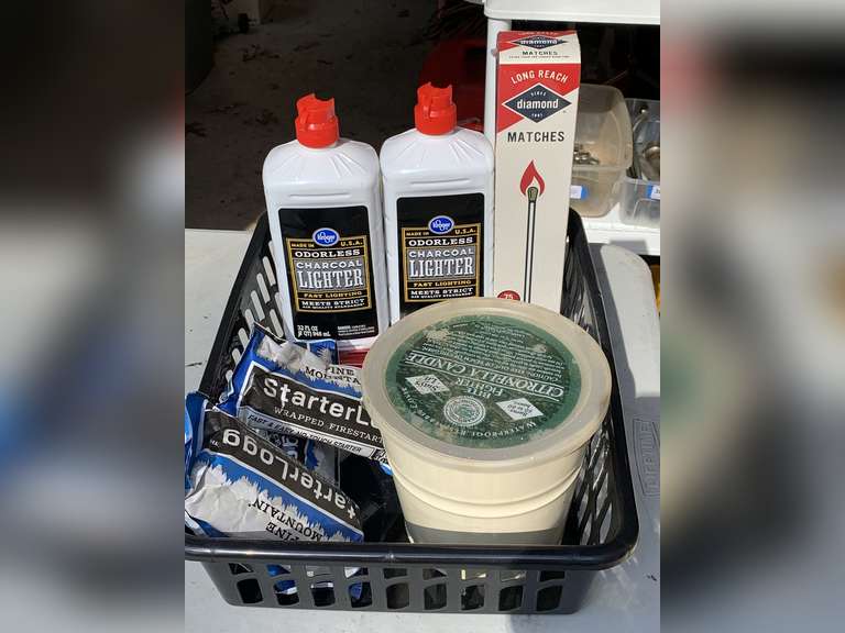 SMALL CRATE WITH NEW CHARCOAL LIGHTER, SMALL STARTER LOGS & MORE - GARAGE image
