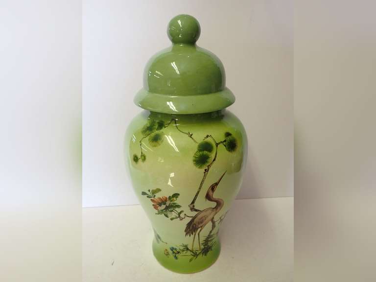 Green Ceramic Vase with Lid image