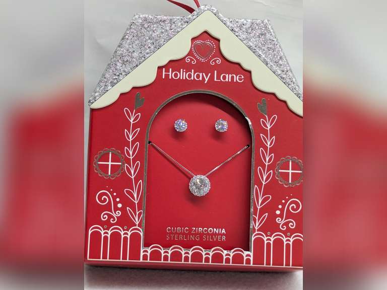 Holiday Lane Sterling Silver Cubic Zirconia Necklace and Earrings Set image