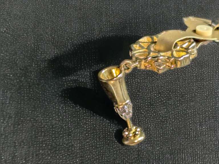 14k Gold & Diamond Champagne Glass Story Wheel Charm 2.38 Grams image