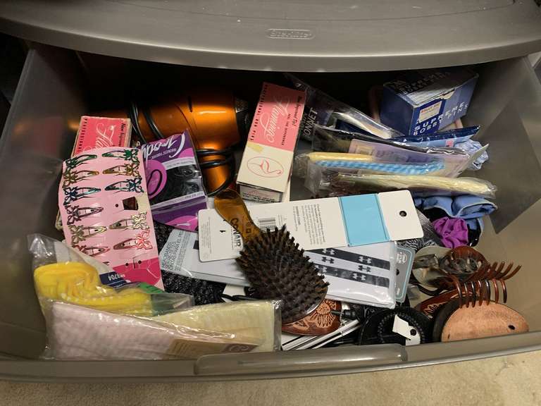 DRAWER FULL OF HAIR PRODUCTS TO INCLUDE SLUMBER CAPS, COMBS, BOBBY PINS & MORE (DRAWER INCLUDED) - UP MASTER CLOSET 2 image