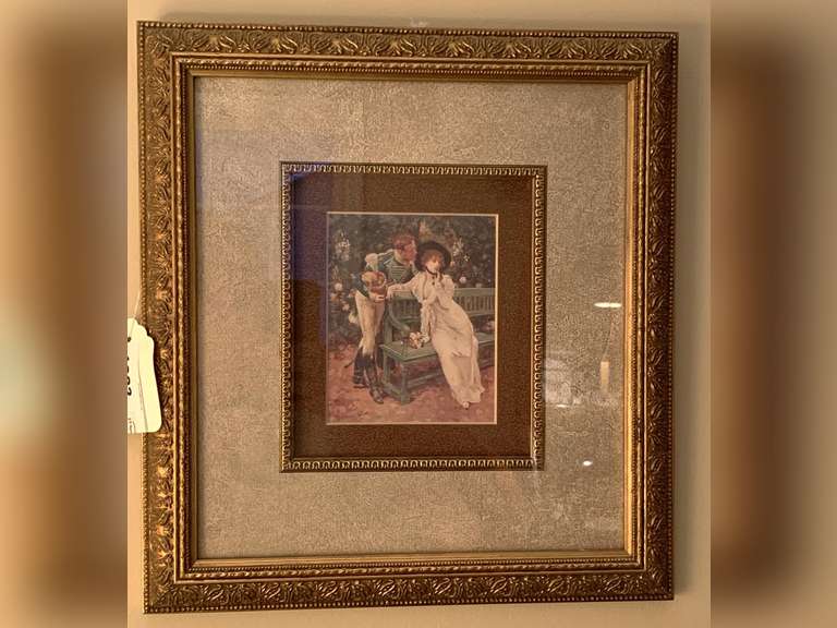 1908 BEAUTIFULLY MATTED/FRAMED PRINT BY HENRY GILLARD GLINDONI "GARDEN BENCH" 13X14 - LIVING ROOM image