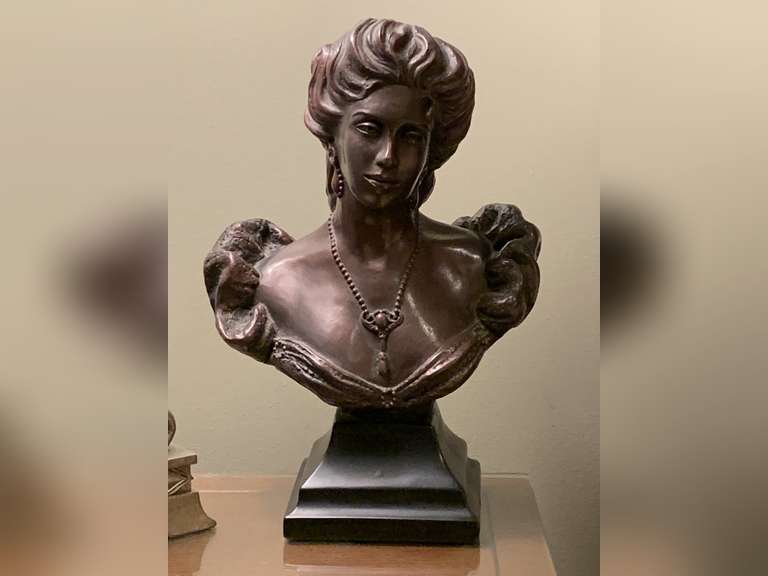 1991 AUSTIN BRONZED ART NOUVEAU BUST OF GODDESS 13" TALL X 9" WIDE - UP BED 2 image