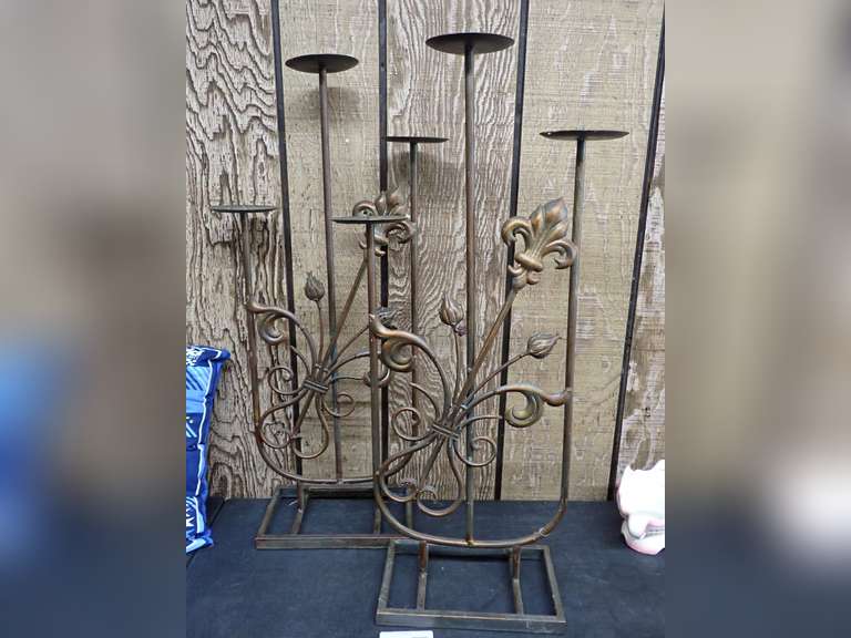 Pair of Metal Candle Holders with Fleur-de-lis Design image