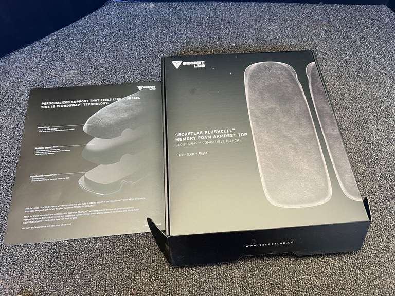 SecretLab plushcell memory foam armrest top, one pair, still new in the box, see pictures for details. image