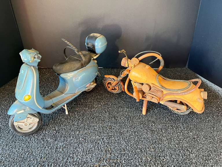 Collectible Barbie moped, also includes a collectible Harley Davidson, this piece is made of wood, see pictures for details. image