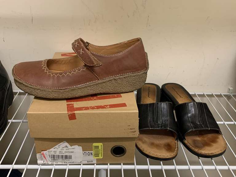 TRIBECA BROWN SANDALS SIZE 7 1/2M & HUSH PUPPIES BLACK SANDALS SIZE 8 (BOTH GENTLY WORN) - UP MASTER CLOSET 1 image