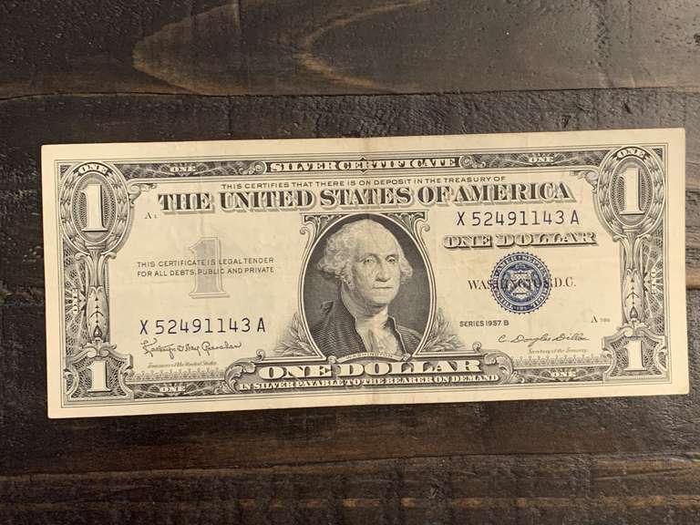 1957B $1 BLUE SEAL SILVER CERTIFICATE NOTE - SERIAL NO X52491143A image