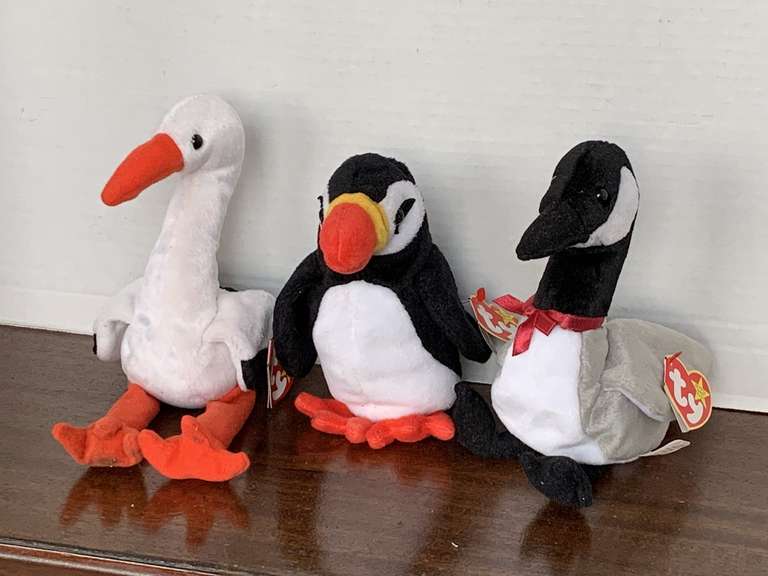 3 TY BEANIE BABIES (1998 STILTS W/ TAG ERROR, 1997 PUFFER, 1998 LOOSY) image