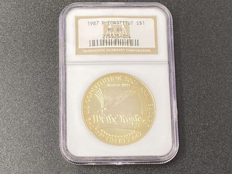 1987-P US Constitution 200th anniversary commemorative one dollar coin, graded, see pictures for details. image