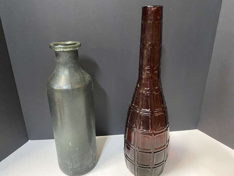 Decorative glass bottles, two pieces, see pictures for details. image