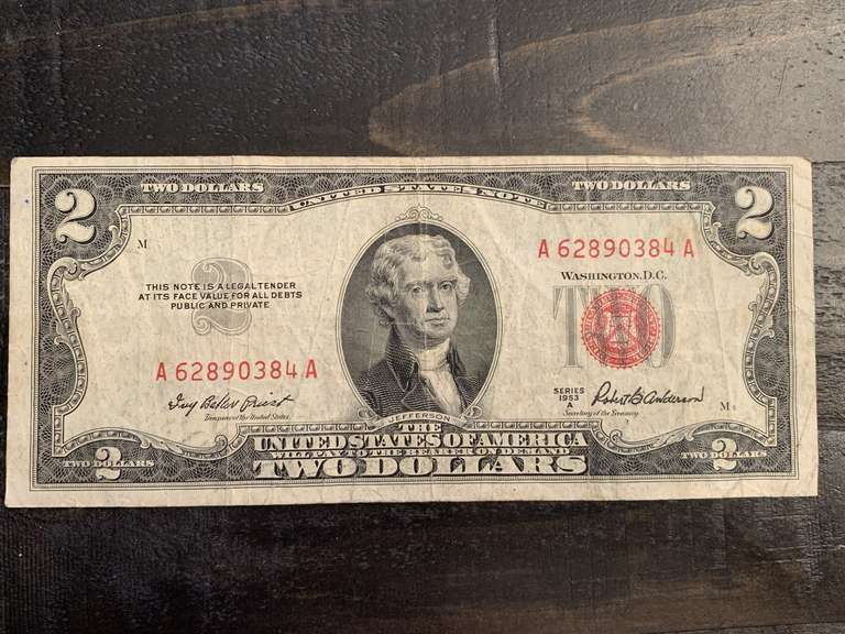 1953A $2 RED SEAL UNITED STATES NOTE - SERIAL NO A62890384A image