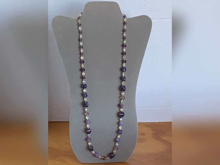 VINTAGE CRYSTAL & GLASS BEADED NECKLACE 29" LONG - CHECKOUT image
