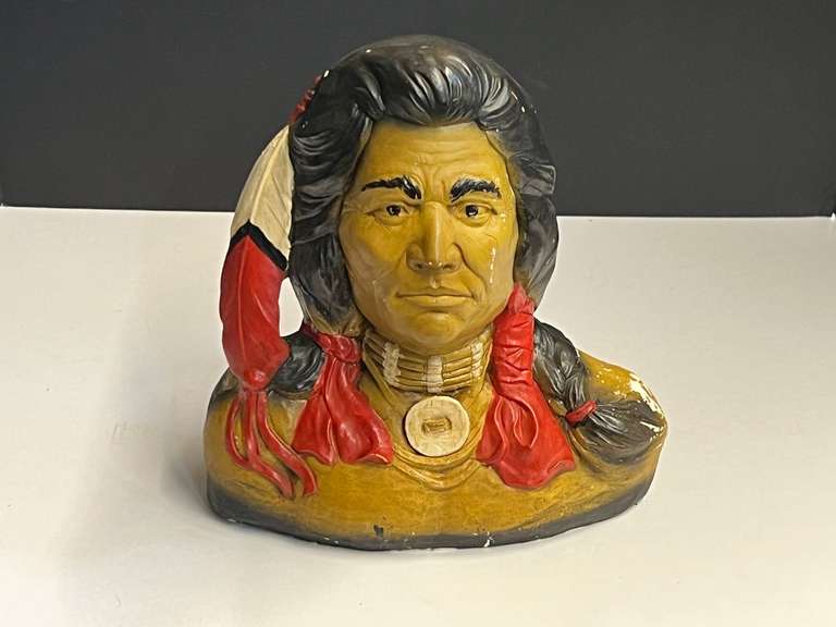 Handcrafted, and hand painted Native American bust, see pictures for details. image