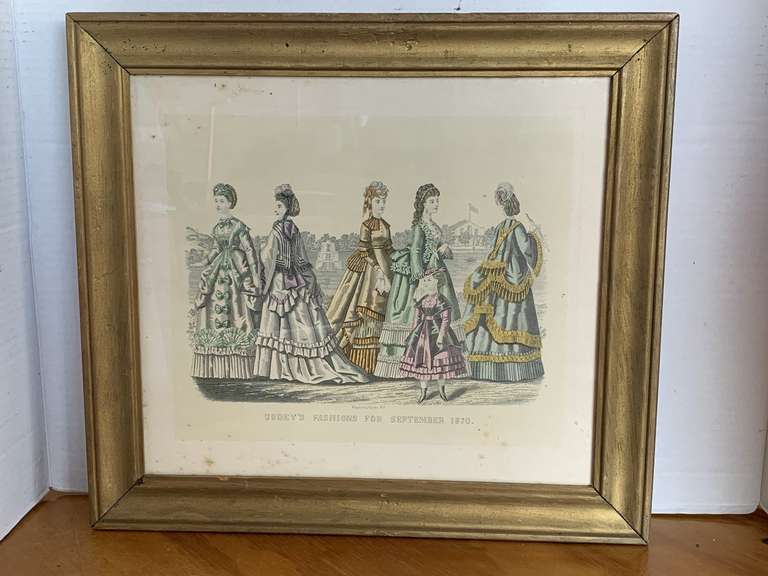 ANTIQUE GODEY'S FASHIONS FOR SEPTEMBER 1870 COLORED LITHOGRAPH 16" X 15" image