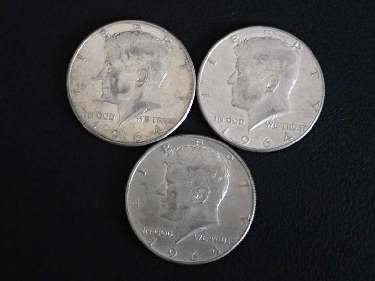 (3) 1964 KENNEDY HALF DOLLAR COINS - 90% SILVER image