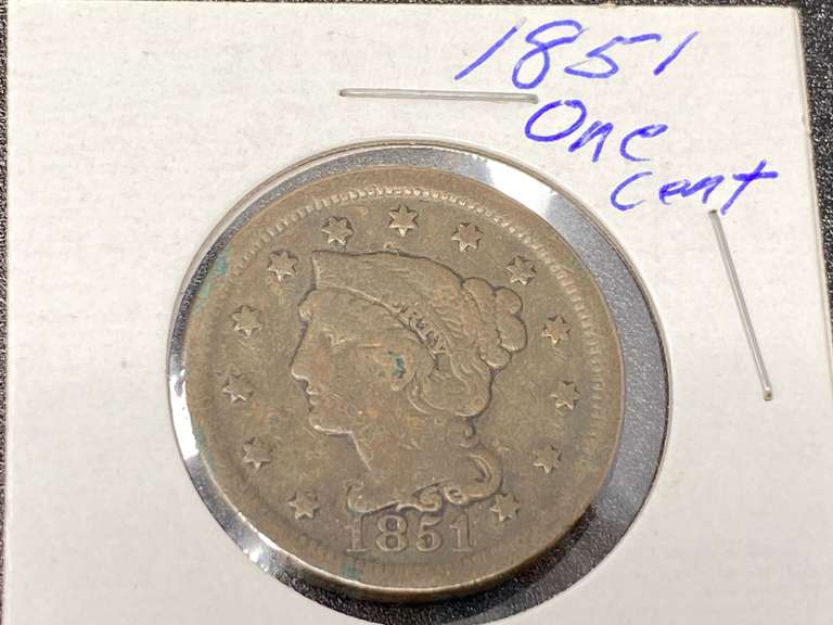 1851 Braided Hair large cent, see pictures for details. image