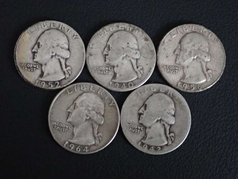 (5) WASHINGTON QUARTERS - 90% SILVER image