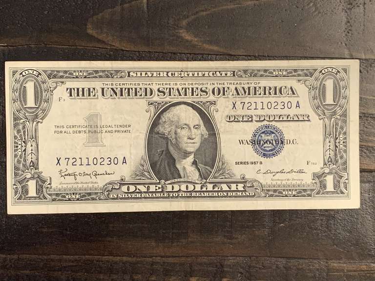 1957B $1 BLUE SEAL SILVER CERTIFICATE NOTE - SERIAL NO X72110230A image