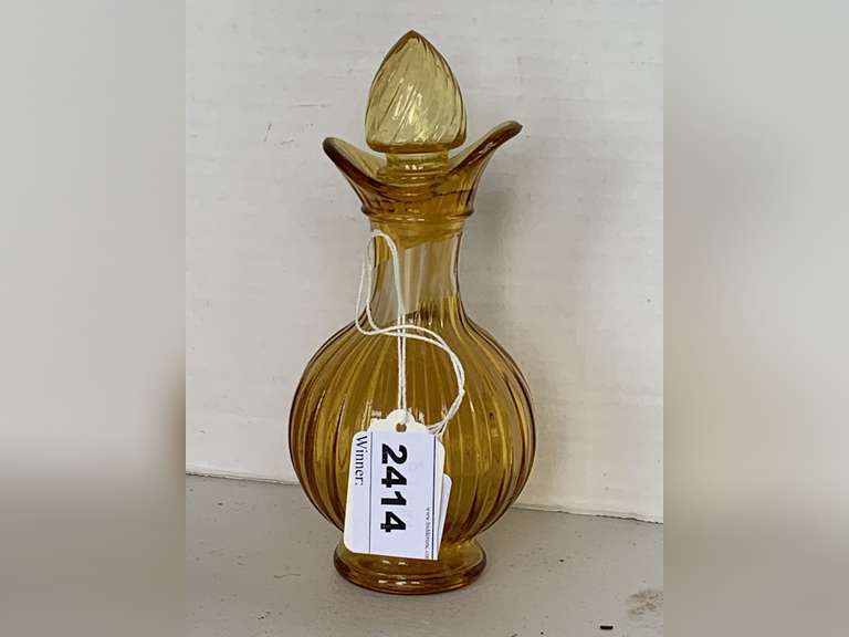 VINTAGE AVON AMBER RIBBED GLASS CRUET 7" TALL image