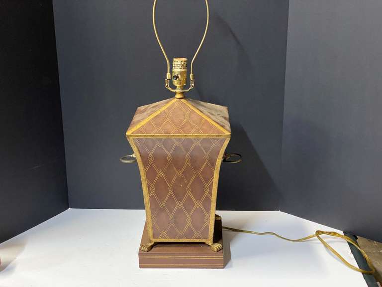 Vintage Asian tea tin lamp, see pictures for details. image