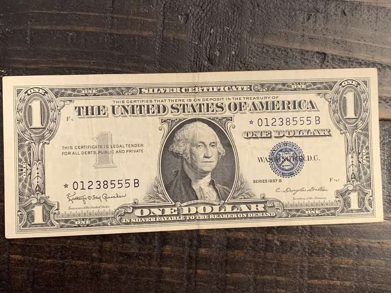 1957B $1 BLUE SEAL SILVER CERTIFICATE STAR NOTE (CRISP) - SERIAL NO *01238555B image