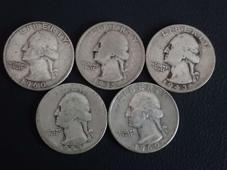 (5) WASHINGTON QUARTERS - 90% SILVER image