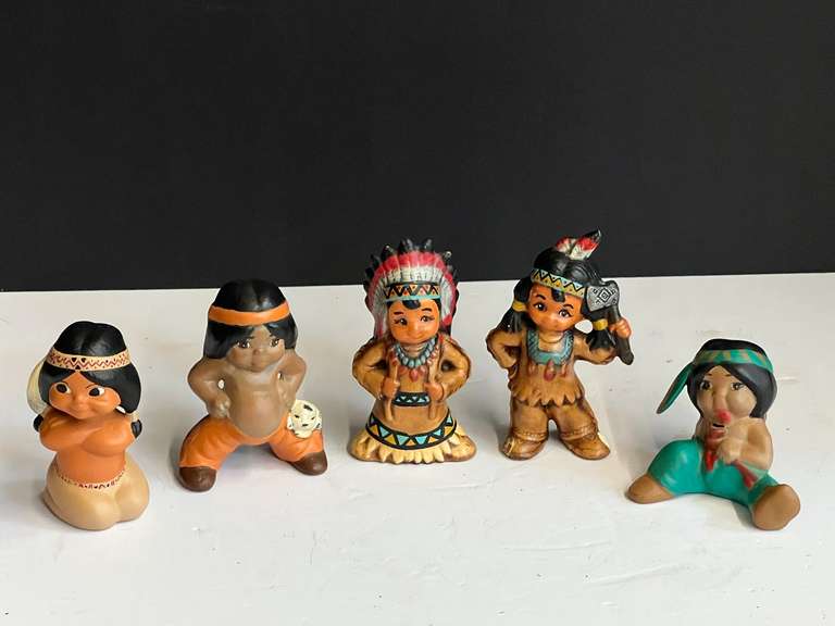 Ceramic Native American children figurines, set of five, tub is not included, see pictures for details. image