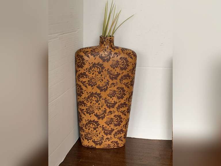 TALL POTTERY WOOD LOOK DECORATIVE VASE 16" TALL X 8" WIDE image