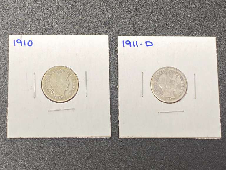 1910 and 1911 – D Barber dimes, see pictures for details. image