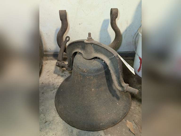ANTIQUE BELL MARKED "USA" AND "2" WITH YOKE, CRANK, AND CLACKER image