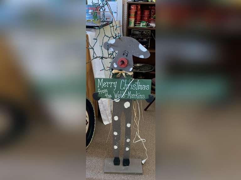 HANDMADE WOOD LIGHTED STAND UP REINDEER DECOR 56" TALL X 17" WIDE image