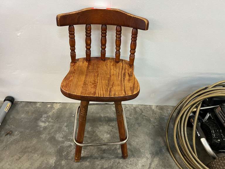 Vintage wooden barstool with foot rest, see pictures for details. image