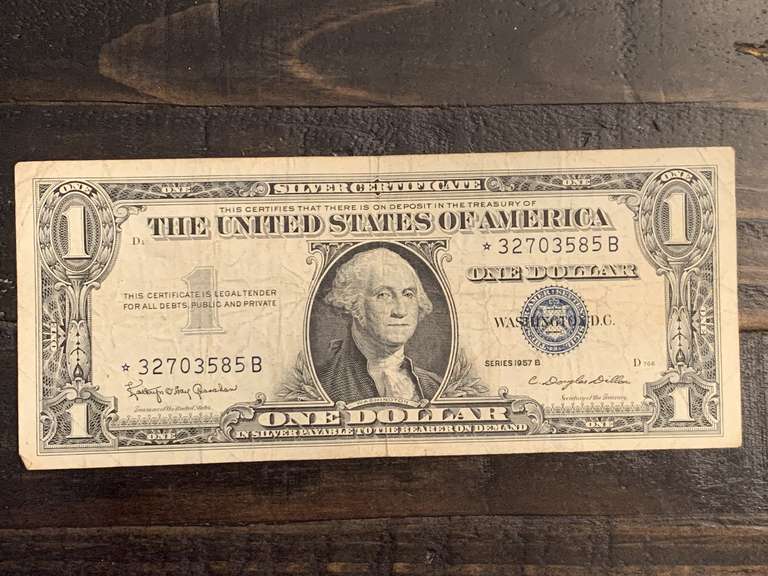 1957B $1 BLUE SEAL SILVER CERTIFICATE STAR NOTE - SERIAL NO *32703585B image