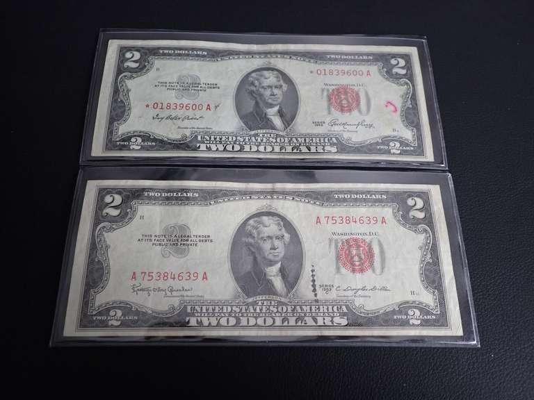 (2) SERIES 1953 $2 RED SEAL BANKNOTES image
