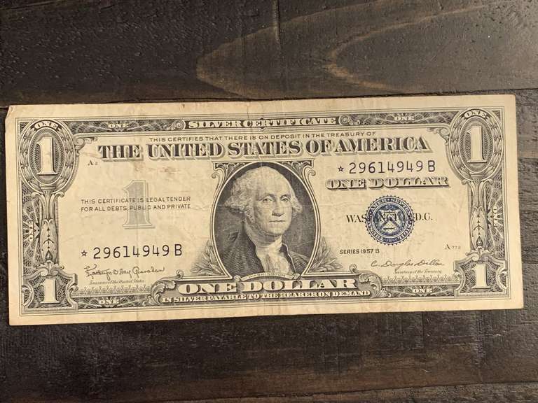1957B $1 BLUE SEAL SILVER CERTIFICATE STAR NOTE - SERIAL NO *29614949B image
