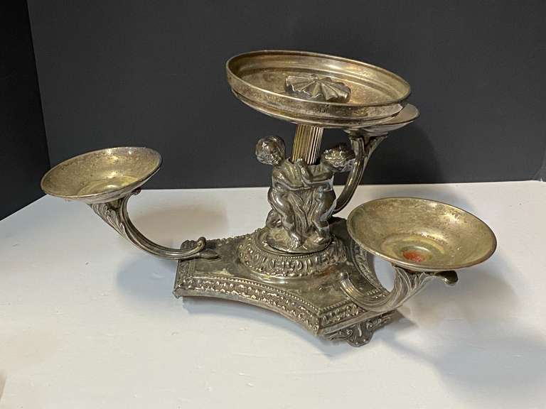 Silver plated, three arm epergne candelabra/centerpiece, see pictures for details. image