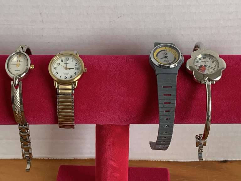 VINTAGE TIMEX GOLD TONE WATCH, RUMORS SILVERTONE BANGLE WATCH, MONDAINE ZURICH & EXPLRAESS SILVERTONE WATCH - CHECKOUT image
