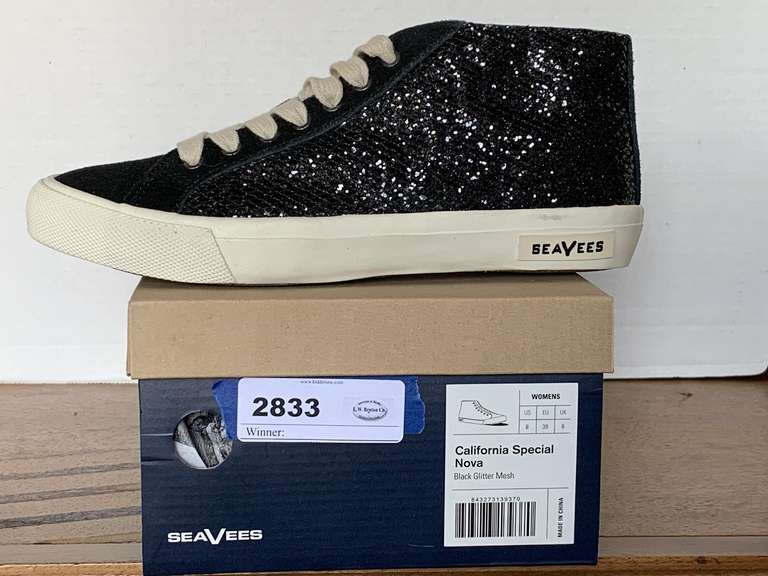 NEW SEAVEES CALIFORNIA SPECIAL NOVAE BLACK GLITTER MESH LOW TENNIS SHOES SIZE 8 image